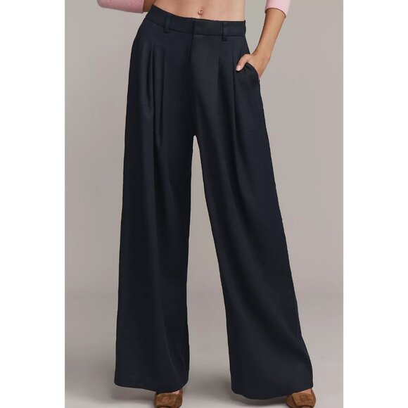 Maeve Anthropologie Avery Wide-Leg Linen Trousers M Tall Midnight Navy NWT - Picture 3 of 9
